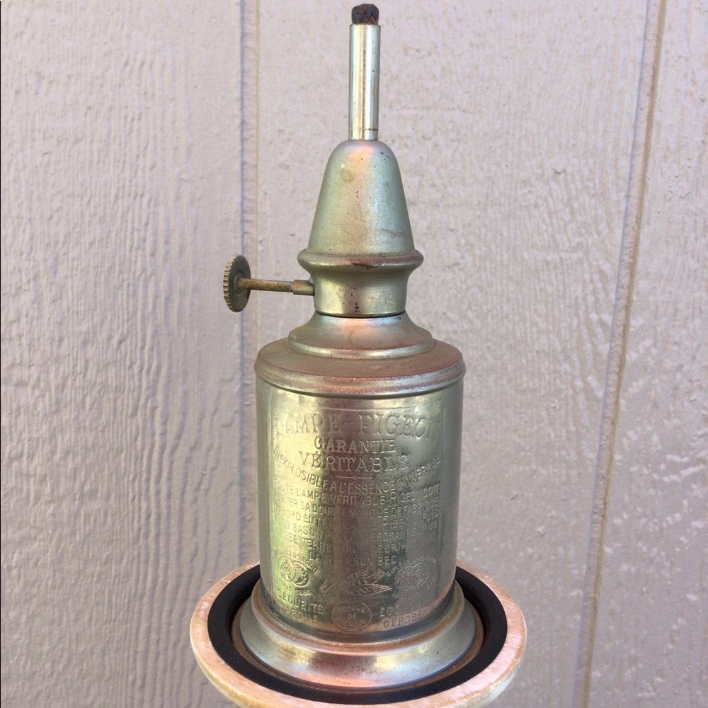Antique French Brass Pigeon Brand Oil Burning Lamp